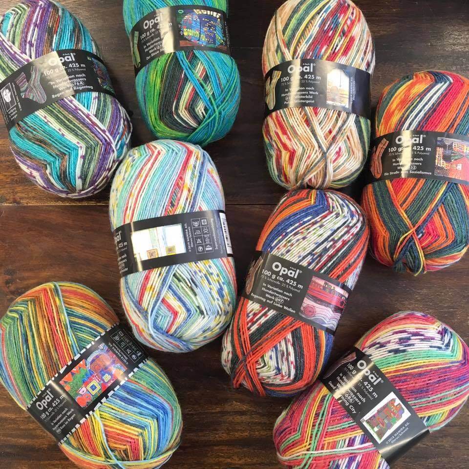 8 balls of multicoloured opal 4ply sock yarn wool inspired by the artist Hundertwasser