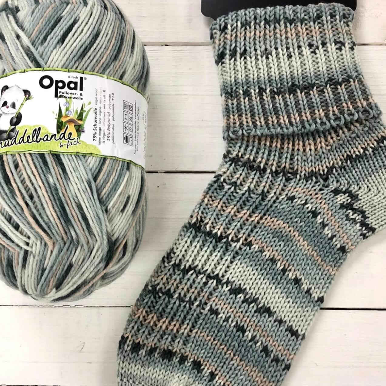 grey knitted sock multicoloured opal 6ply sock wool yarn 
