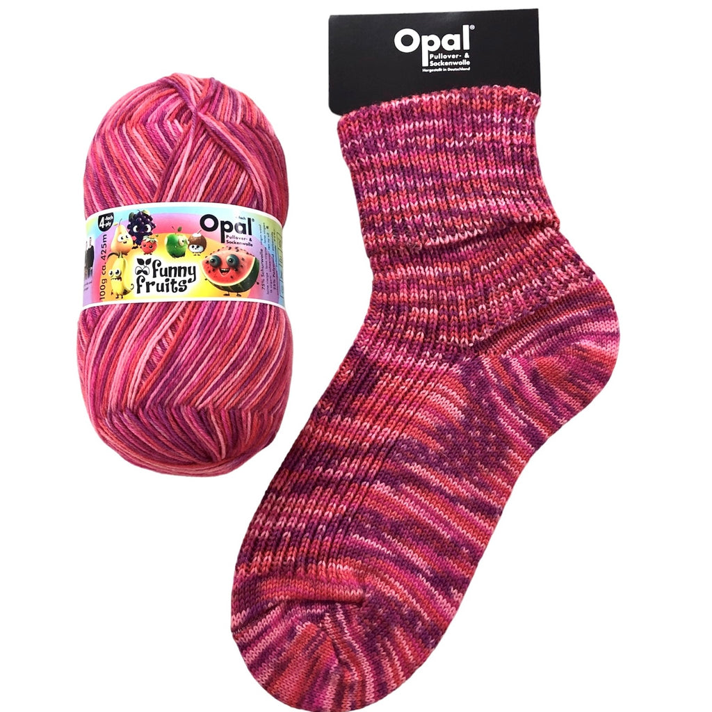 pink haze stripe knitted socks in opal 4ply sock yarn wool