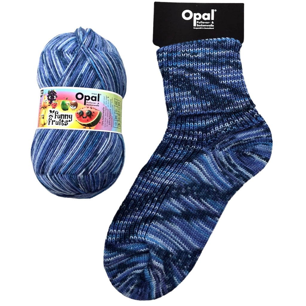 blue hazy stripe knitted socks in opal 4ply sock yarn wool
