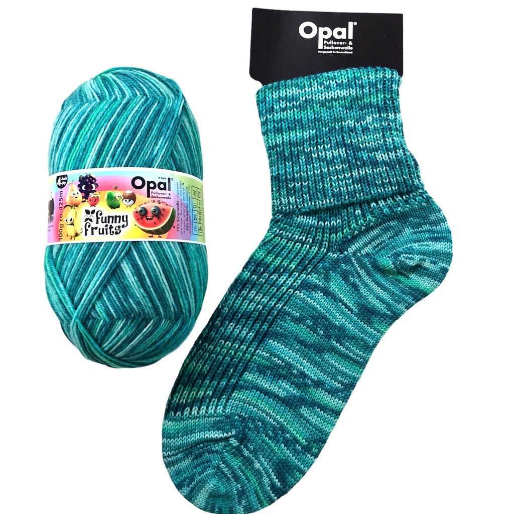 turquoise hazy stripe knitted socks in opal 4ply sock yarn wool