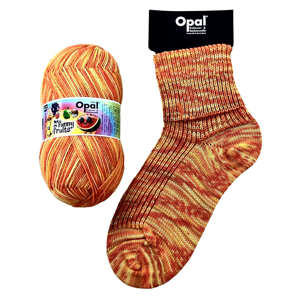 orange hazy stripe knitted socks in opal 4ply sock yarn wool