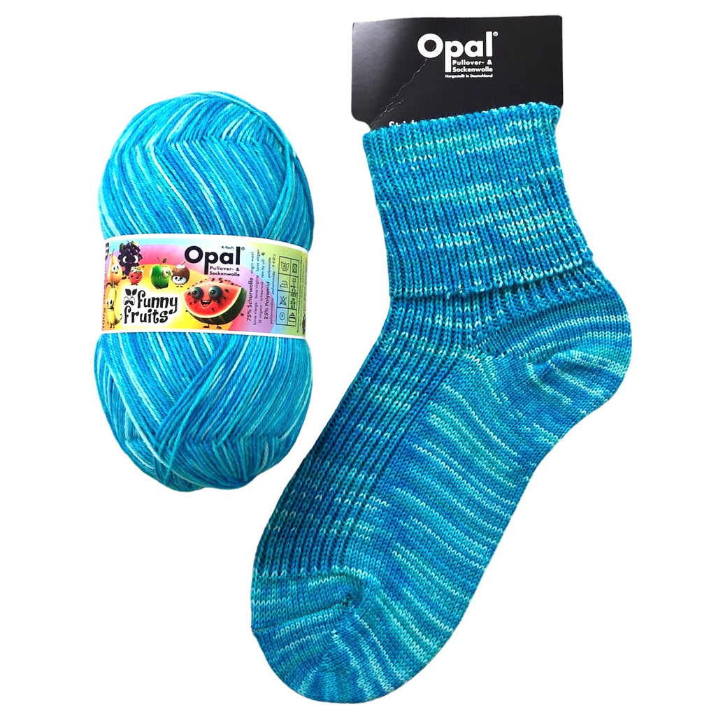 blue hazy stripe knitted socks in opal 4ply sock yarn wool