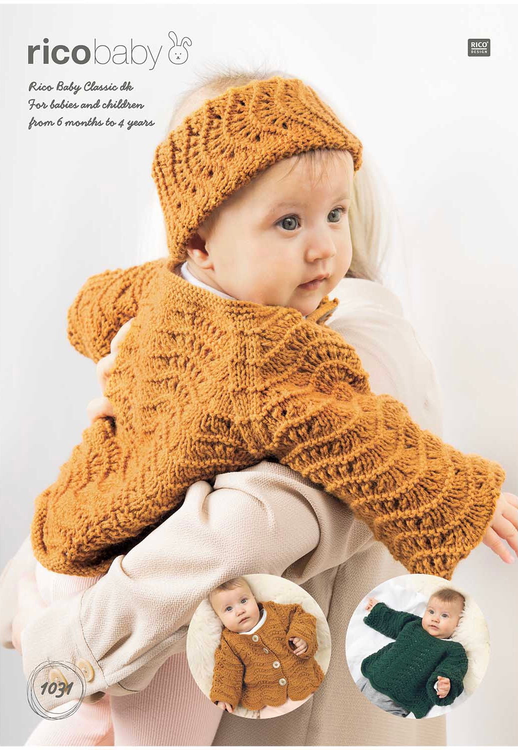 Rico Baby Classic DK Knitting Patterns (up to 4yrs) 1031 Cardigan, Jumper Headband