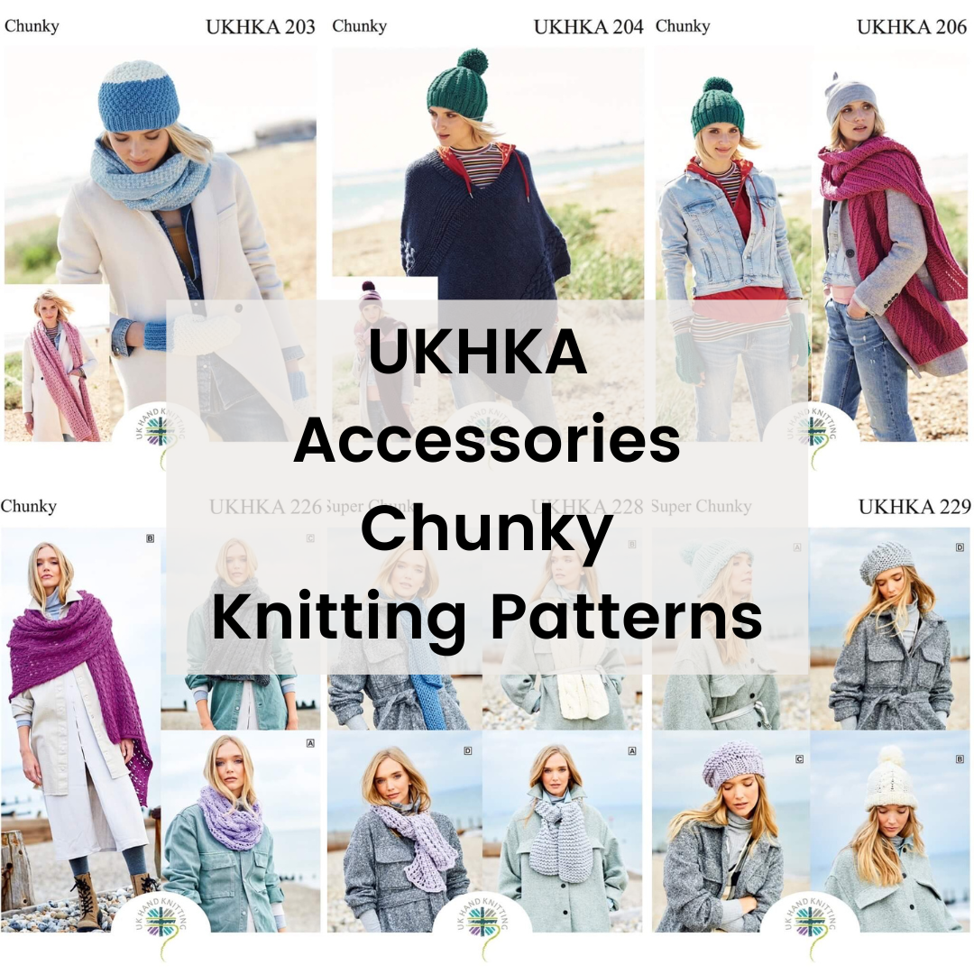 UKHKA knitting patterns for hat scarf mitts in chunky yarns – The ...